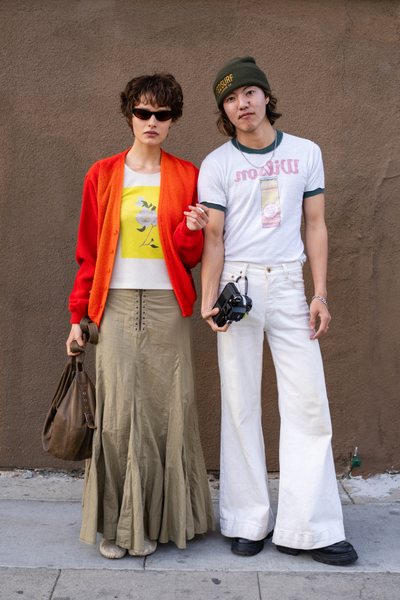 street style vintage outfits at a flea market in Los Angeles