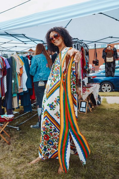 a customer at The Vintage Roundup flea market