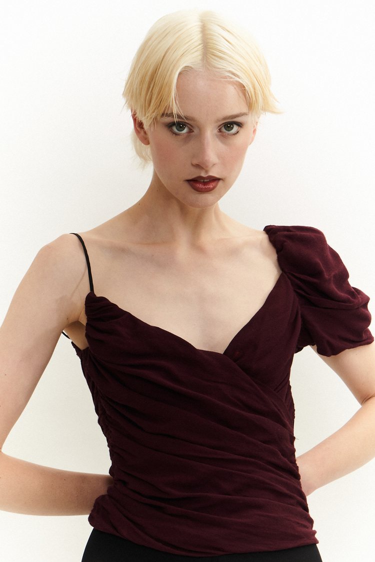 vintage VIVIENNE WESTWOOD draped corset top / Y2K Red Label / asymmetric cut / one shoulder / boned inner corset / burgundy red wine