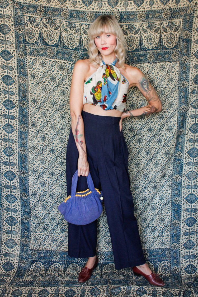 1970s High Waisted Wide Leg Bold Print Pants