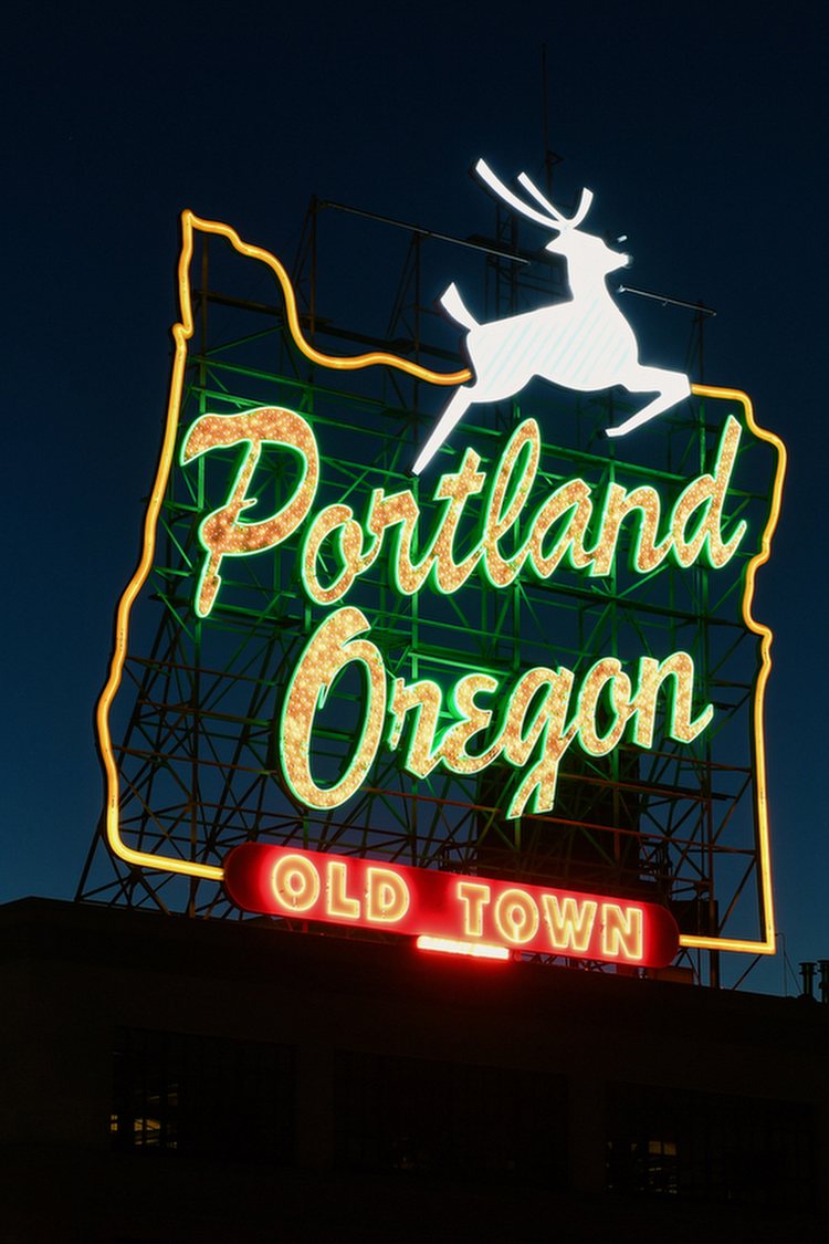 The iconic Portland Old Town neon light sign.